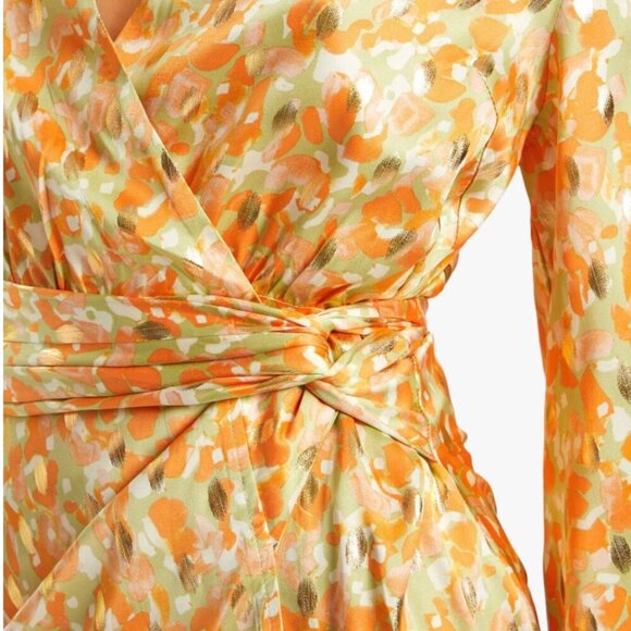 Never Fully Dressed Satin Wrap Vienna Midi Dress In Pastel Gold Mix Size US 8 - Picture 11 of 13